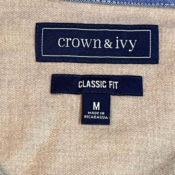 Crown & Ivy Shirt Mens Medium Beige Cozy Cotton Flannel Preppy Button Up Top - Picture 7 of 9
